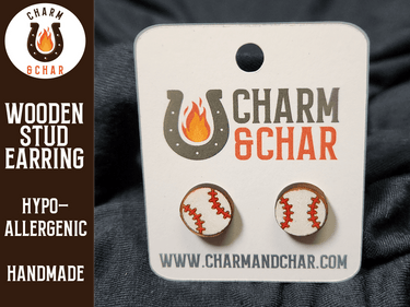 Baseball Wood Stud Earrings - Sports Fashion Earring - Stud Earring - Charm and Char